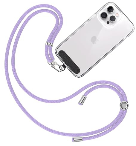 TBOC Cordino per Cellulare da Collo [Lilla] con Toppa di Fissaggio in Tessuto [Nero] per Telefono Cellulare - Laccio per Cellulare da Collo - Cordino Cellulare Universale