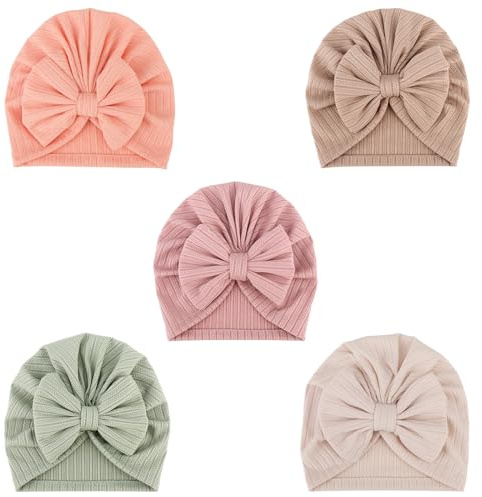DRESHOW 5 Paket Baby Turban Mössa Turban Knut Baby Spädbarn Mössa Baby Flicka Mjuk Söt Småbarns Mössa