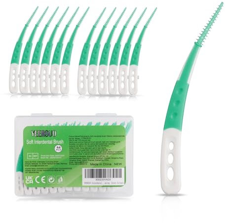 YEERSUO Cepillos interdentales, 84 unidades, palillo de dientes desechable, cepillos dentales, púas dentales para limpieza de dientes, colores verdes