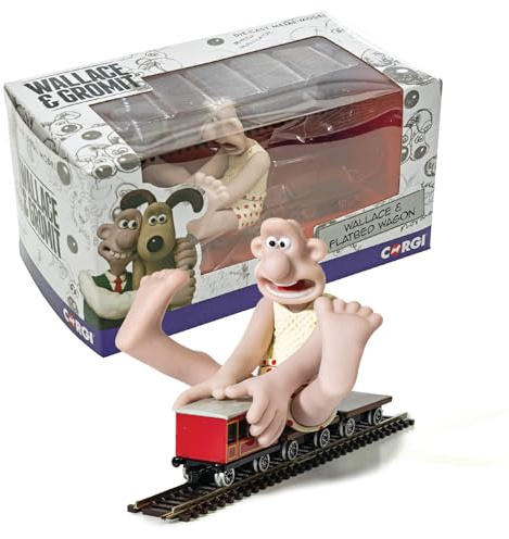 Corgi - CC80604 - Jouet de Train Corgi Moulé sous Pression, Wallace et Gromit, Le Mauvais Pantalon, Wallace et Wagon à Plat, Cadeaux de Train pour Hommes, Femmes et Enfants
