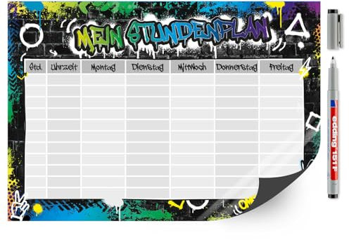 younikat Stundenplan abwischbar magnetisch I Graffiti I inkl. Stift I wiederbeschreibbar I Schulanfang I dv1455