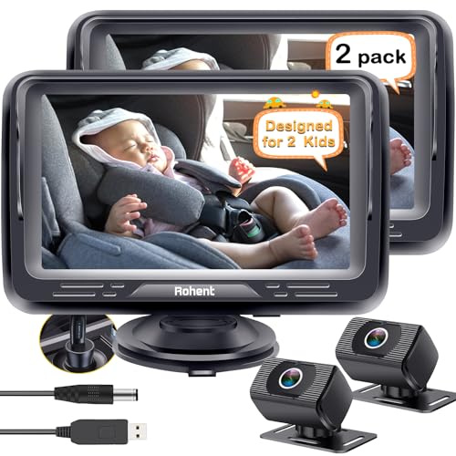 2-Kids - Cámara de coche para bebé para 2 coches: paquete de 2 cámaras HD 1080P para bebé con enchufe USB, visión nocturna clara, fácil de instalar, gran angular para 2 asientos traseros