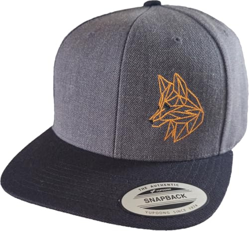Baddery Jäger Outdoor Flexfit Snapback Cap - „Fuchs Skizze“ - Bestickte Kappe für Herren & Damen - Jagd & Wandern (Charcoal-Black)