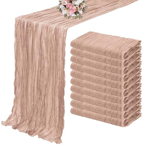 Runner da tavola in garza 10PCS Semi-Sheer Gauze Table Runner Cheesecloth Table Setting Dining Wedding Party Christmas Banquets Arches Cake Decor Lavabile Tablerunner(10Pcs Beige,10PCS 90X340cm)