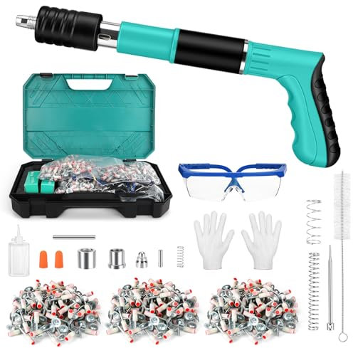 Manuelle Nagelpistole, 5 Gänge Nagelpistole Nail Gun mit 300 Runden Nägeln, Beton-Nagelpistole für Stahl & Beton, Tragbare Nail Gun für Decken-/Draht-Hider mit Handschuhen