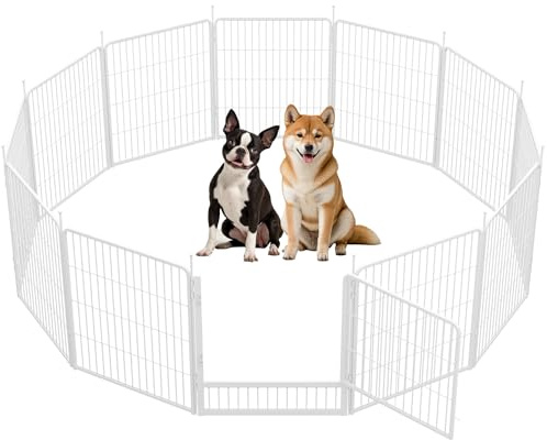 SunsGrove Dog Playpen Indoor, 32 Inch 12 Panels Puppy Playpen for Small and Medium Dogs, Easy Setup Anti-Rust Pet Fence, White