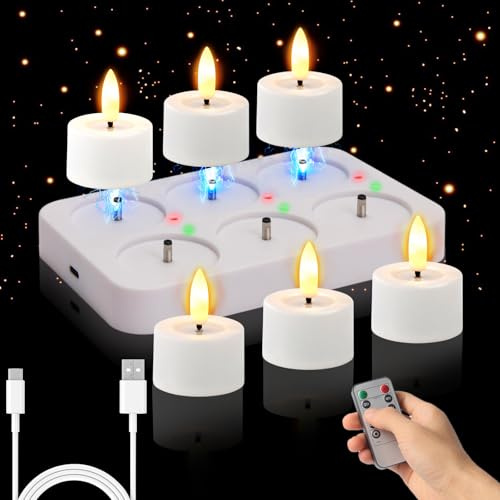 Rechargeable Flameless Tea Lights Candles with Timer Romote, 1.5x 2 Small Votive Candle Battery Operated with USB Charging Base, Electric LED Candles for Wedding Centerpiece Table Decor (6 Pack)