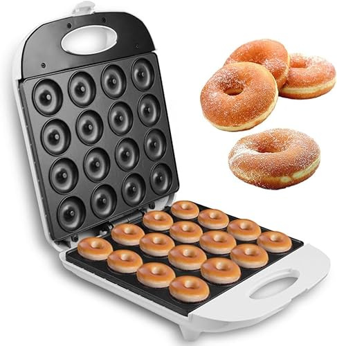 Mini Donut Maker de 1400 W, para hacer 16 donuts en 1-5 minutos, con luces indicadoras rojas y verdes, calentamiento de doble cara, revestimiento antiadherente, para familias, fiestas, pastelerías