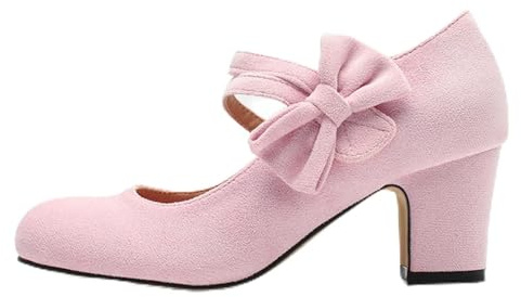 Mary Jane - Zapatos de tacón para mujer, tacones retro, zapatos de tacón retro, zapatos de ante sintético, zapatos de punta redonda, zapatos de tirolesa para oficina, cómodos zapatos de boda, Rosa