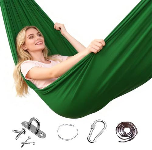 Aerial Hamac de yoga, 150 x 280 cm, pour yoga, swing, anti-gravité, avec ferrures, capacité de charge de 200 kg, vert