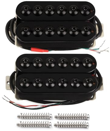 FLEOR Ceramic Magnet 12pcs adjustable Hex High-output Humbucker Neck 7-8K+Bridge 15-16K Pickup Set for Electric Guitar, Black