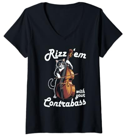 Femme Violoncelle de contrebasse Classique pour Chaton T-Shirt avec Col en V