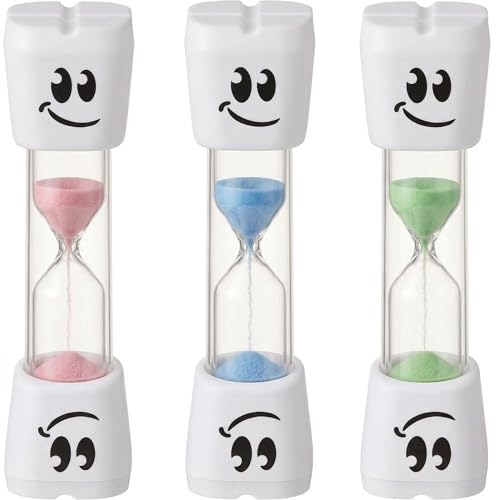 Set di 3 clessidra per bambini 2 minuti, orologio per dentatura in blu, rosa, verde, divertente timer per spazzolini come aiuto visivo per lavarsi i denti, set di clessidre per la gestione del tempo