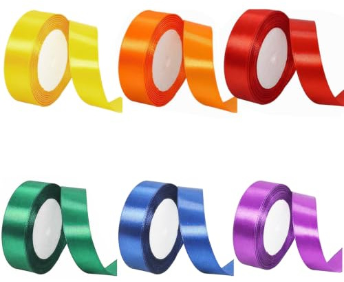 Yeheap 6 färger satinband, deltagandeband i satin 2,5 cm x 22 m