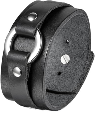 JewelryWe smycke män armband, punk rock ring cirkel läderarmband partnerarmband läder armband, svart brun e Svart, cod. 30043247-black