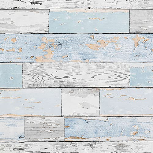 Wachstuch-Tischdecke Scrapwood abwaschbar grau weiß hellblau Holz-Optik Outdoor-Tischdecke Breite:140cm Länge:140cm
