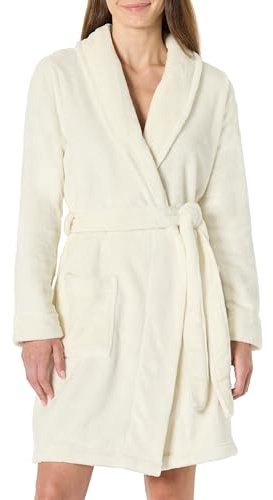 Amazon Essentials Women's Mid-Length Plush Robe Sleepwear, -Cream, M