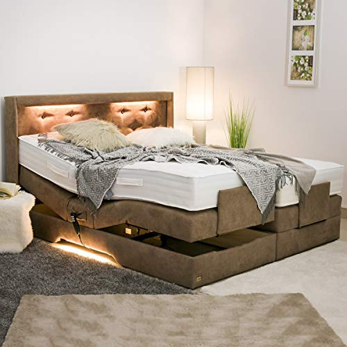 PAARA Luxus Boxspringbett Paris Night GM | 10.000 Newton Motorleistung | LED | Antirutsch-Matten | Royal-WS® Taschenfederkern Matratze mit GELAX® Topper Kern | Made in Germany (200 x 220 cm)