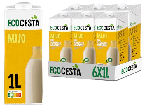 ECOCESTA MEJOR CADA DIA - Pack de 6 Unidades de 1 L de Bebida Ecológica Vegetal de Mijo - Sin Azúcar Añadido y Sin Gluten - Apto para Veganos - Ideal para Tomar Sola, con Café o en Batidos
