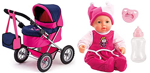 Bayer Design 13013 - Puppenwagen Trendy, rosa/blau & B2894682 9468200 - Funktionspuppe Hello Baby, 46 cm