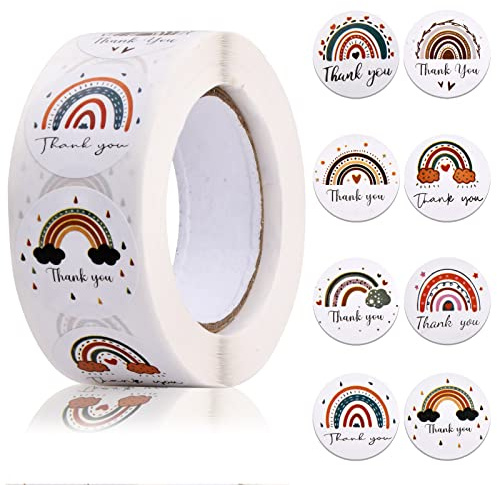 500 Pezzi Adesivi Grazie, Etichette Adesive Grazie Adesivo Arcobaleno Rotondo, Adesivi Autoadesivi per Confezioni Regalo Buste Biglietti d'auguri Matrimoni (2,5cm)