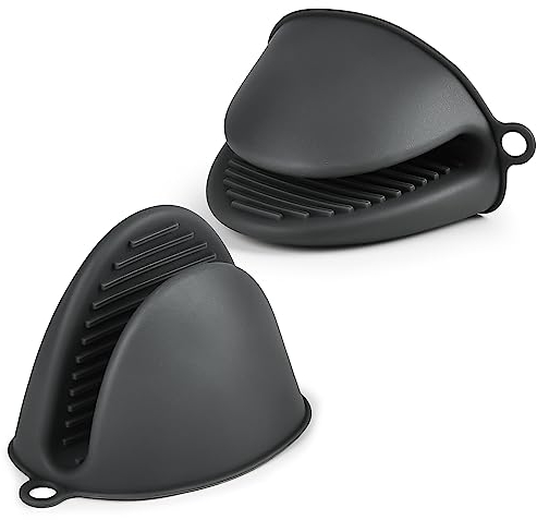 AUAUY Presine Silicone da Cucina, 2 Pezzi Mini Guanto da Forno Antiscivolo, Silicone Guanti per Forno, Presine per Le Pentole, Resistente al Calore, per Cottura e Grigliate （Grigio）