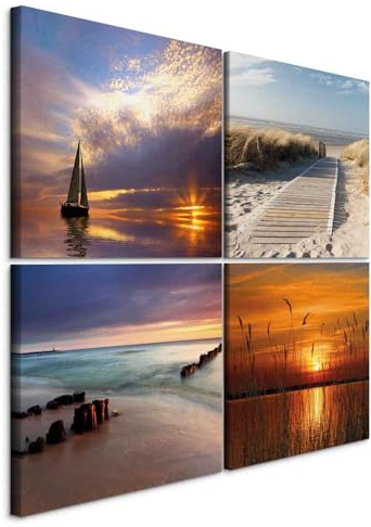 murando - Set di 4 Quadri Fonoassorbenti Componibili Barca sul Mare 80x80 cm Ciascuno delle Dimensioni di 40x40 cm - Collage 4 Pezzi - Quadro Acustico Stampa su Tela Camera da Letto - c-B-0266-b-i