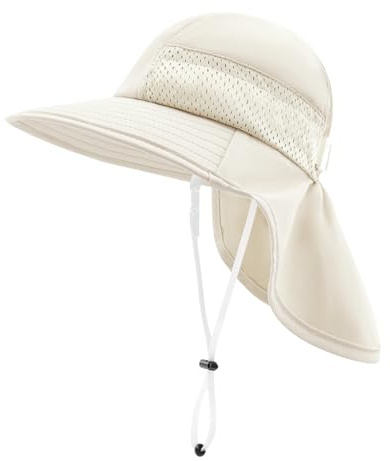 SEYUFN Bébé Chapeau de Soleil Fille Garçon Chapeau de Cou Protection Enfants Chapeaux de Seau Respirant Bébé Fille Chapeau de Plage Chapeaux d'été pour Tout-Petits (M (2-6 Ans), A-Beige)