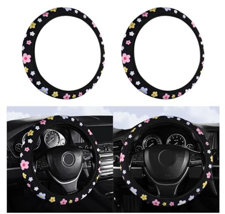 Adunsiaoto 2 Pezzi Universale Copri Sterzo Autos, Universale Volante Autos Donne, Traspirante Antiscivolo Coprimanubrio Auto, Morbido Elastico Copri Volante Auto, Coprivolante Auto Motivo Floreale