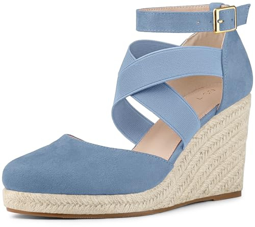 Allegra K Sandales espadrilles à talon compensé à bout fermé pour femme
