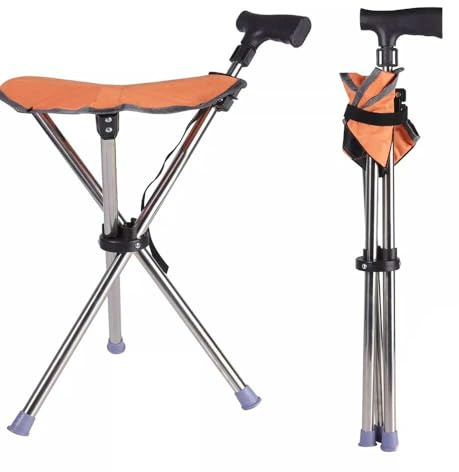 Blendra Walking Stick with Seat, Foldable Cane for Seniors, Travel Lightweight, Load 200kg, Aluminium, Height Maximum 90cm Adjustable