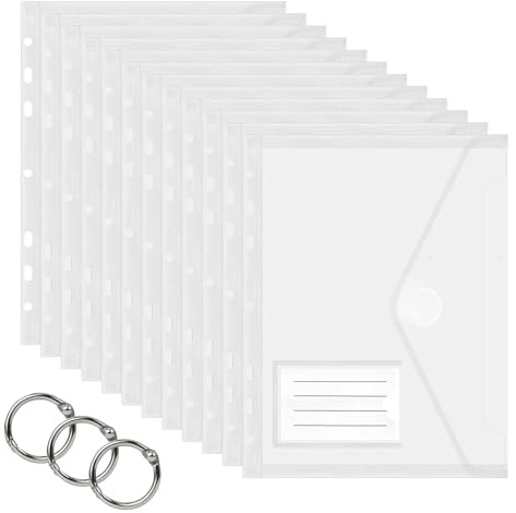 Gsrhzd dokumentväska A5, 12 stycken transparent dokumentmapp, 7 hålkanter dokumentväska A5 arkiverbar med etikettfickor, för organisering av dokument