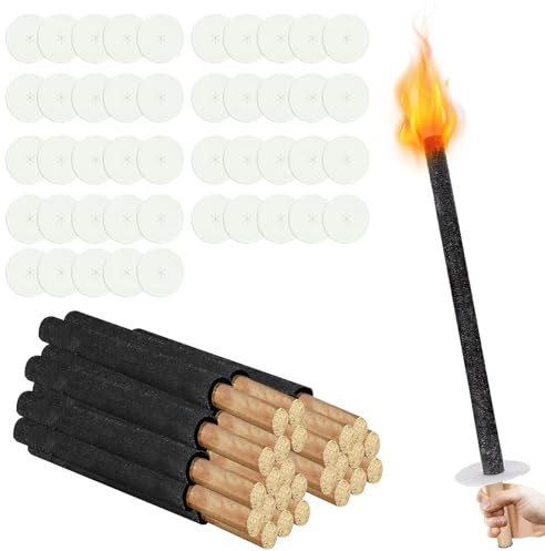 Jaxguom 25 antorchas para exteriores, tiempo de combustión 45 minutos, cera natural para niños, antorchas de cera premium, antorchas con protección para las manos, ideal para exteriores, jardín