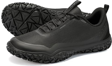 Kricely Barefoot Trail Running Shoes Men Comfortable Walking Sneakers Zero Drop Minimalist Gym Workout Shoes for Weightlifting Cross Training Crossfit Hiking Black Size 11
