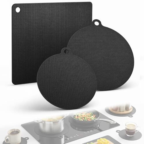mawmuaw Induktionshäll, skyddsmatta 0,5 mm, 3 stycken hällskydd | Induktionsfält skyddsmatta silikonglasfiber, värmebeständiga, halkfria mattor, lätt att rengöra, för induktionshällar