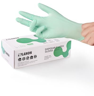 LANON 5 Mil Vitamin-E Latexhandschuhe 100 Stück, Lebensmittel Einweghandschuhe mit Texturierte Fingerspitzen, Puderfrei, Grün, Größe M