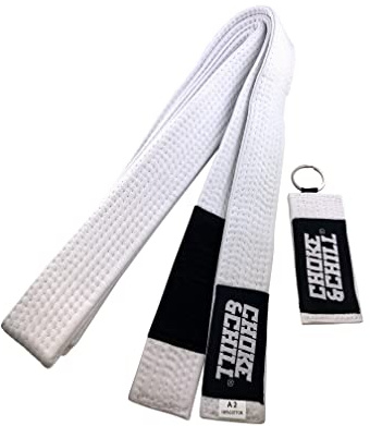 Choke&Chill BJJ Brazilian Jiu-Jitsu Belt Gürtel mit Schlüsselanhänger (Weiß, A4 (320cm))