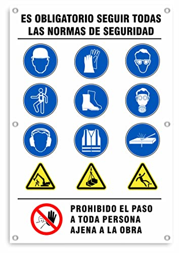 GOYAPRINT Cartel de Obra Lona PVC de 65X95 cm con Ollados Normas de Seguridad Epis Obligatorios Normativa en Zona de Obras (EPI 65x95 cm)