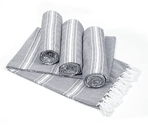 BELIZZI HOME Peshtemal - Juego de 4 Toallas turcas de Playa 100% algodón, tamaño Extragrande, 36 x 71 Pulgadas, Suaves, duraderas, absorbentes, extragrandes, para hammam, Color Gris carbón