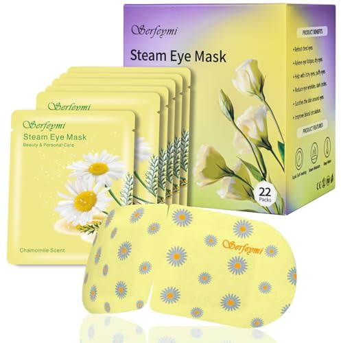 Serfeymi - Maschera per occhi con vapore auto-riscaldante, 22 pezzi - Maschera per gli occhi monouso per il sonno, riscaldante, per occhi gonfi e secchi, impacco caldo umido, lenisce l'affaticamento
