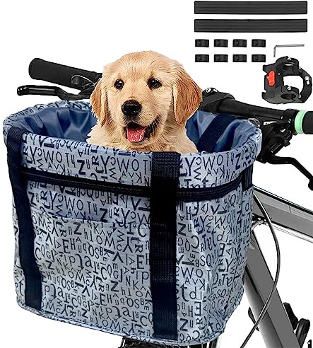 Goldmiky Cestino Anteriore Bici Staccabile, Multiuso per Trasporto Cani Gatto, Borsetta per Ciclismo Picnic Shopping (Grigio B)