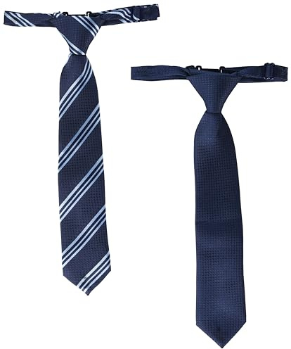 Gymboree,Boys,and Toddler Pre-Tied Adjustable Necktie,Navy Stripe/Solid 2-Pack,6-8