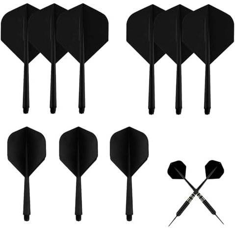 Exbrith Packung Mit 9 Stück Dart Flights,Dart Flight,Screw In One Dart Accessory Set,Dartpfeile Zubehör,Dart Schaft Professionelles Sportzubehör,Schwarz