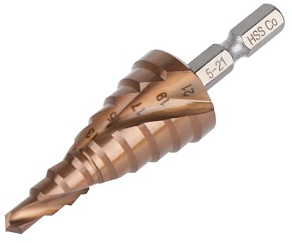 Vearter Foret étagé en métal 5-21 mm - 9 niveaux - Foret conique à métal HSS M35 - Foret à tige hexagonale - Pour acier inoxydable, tôle d'aluminium, fer, plastique, PVC, bois