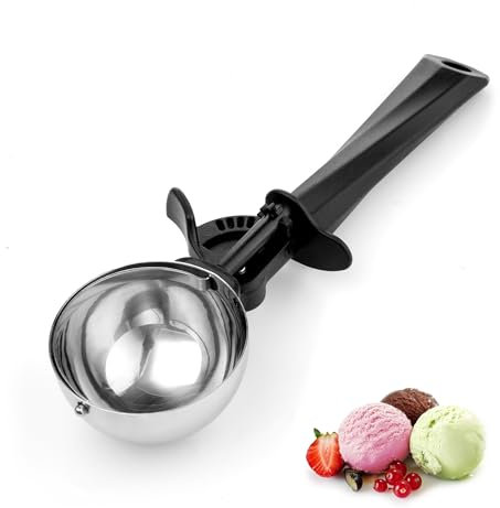 Cuchara para Helado de Acero Inoxidable con Liberador, Mango Ergonómico, 90 ml (6 Cucharadas), para Hacer Bolas de Helado, Repostería y Hornear