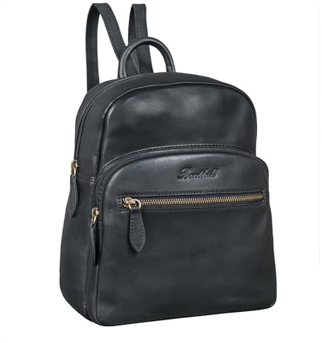 Benthill Leder-Rucksack Echt Leder - Kurierrucksack Fahrradrucksack Trekkingrucksack - Damen Herren Rucksack - Lederrucksack, Farbe:Schwarz