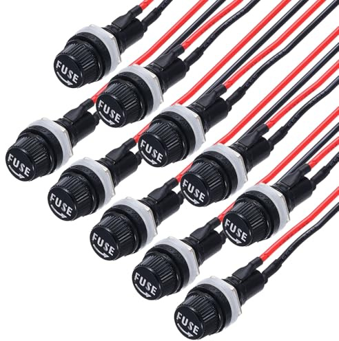 QUARKZMAN 10Pz Portafusibile a Pannello 5x20mm AC 250V 10A/AC 125V 15A Portafusibili a Cappuccio a Vite con Fili Pre-Saldati, Porta Ovale