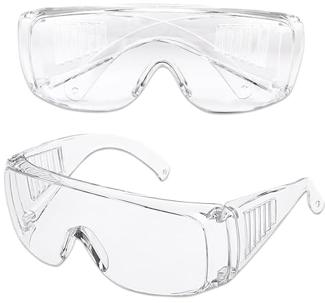 Schutzbrille Arbeitsschutzbrille, 2 Stück Sicherheitsbrille Transparent Schutzbrille, Antibeschlag & bruchsicher, ANSI Z87.1&EN 166 UV-beständig, kratzfest für Brillenträger Labor Chemie Schutzbrille