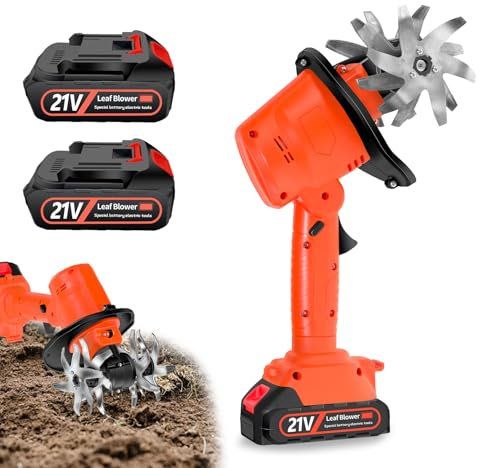 Motobineuse Electrique, 21V Motoculteur sans Fil avec 2 Batteries 3000mAh et 4 Lames Métalliques 10cm Largeur de Travail 10cm Profondeur de Travail 235 TR/Min Vitesse