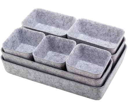 lisetar Felt Drawer Organiser Set of 8 Pcs, 4 Sizes Desk Drawer Organiser Trays for Makeup, Stationery & Accessories, Soft Anti-Slip Drawer Organizer for Home Office Bedroom - Dark Grey - Grey